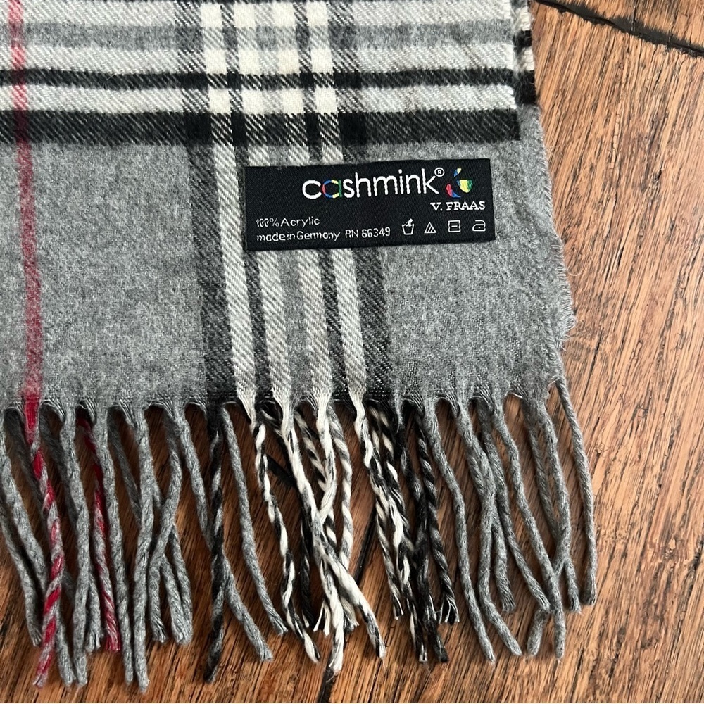 Cashmink V.FRAAS Grey Plaid Scarf Gray Academia Preppy Classic - Picture 2 of 6